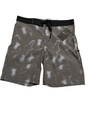 NWT Hurley Mens Topo 18" Board Shorts Sz 28 Gray/Black Swimwear Polyester Blend